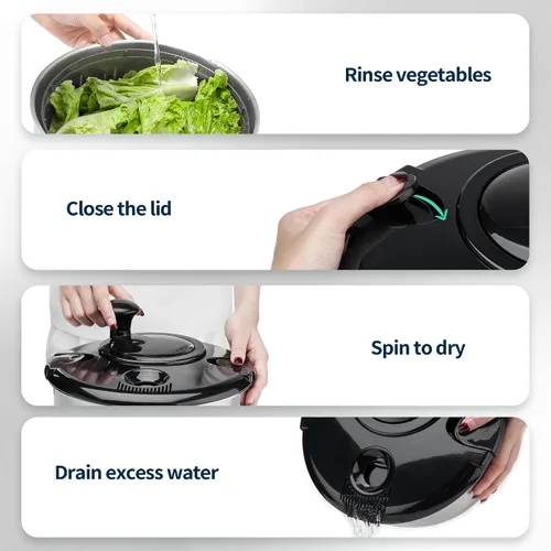 Miniatura 5 de Escurridor de ensalada de acero inoxidable, lavadora de verduras de 4.8 Qt, secador de lechuga sin BPA con diseño de manivela, apto para negro
