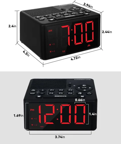 Miniatura 7 de Reloj de alarma digital con radio AM/FM, preajustes, alarmas duales, alarma de días laborables/fines de semana, función de repetición, temporizador
