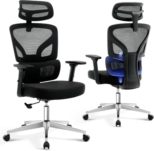 Silla de oficina ergonómica - Silla de escritorio de malla para el hogar con soporte lumbar ajustable, silla de juegos de computadora con respaldo