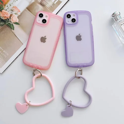 Miniatura 4 de Correa de silicona en forma de corazón para teléfono, correa de muñeca para teléfono celular con soporte para llavero, universal compatible con Negro