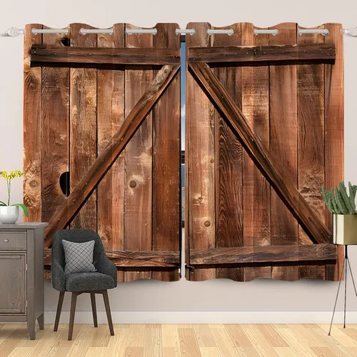 Miniatura 55 de Cortinas rústicas para ventana de puerta de granero, puerta de madera gris, puerta de garaje, tratamiento de ventana para sala de estar, dormitorio