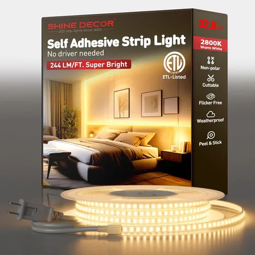 Miniatura 9 de Shine Decor Tira de luz LED súper brillante de 4000LM, Plug & Play de 120V sin controlador, cableado fácil, sin parpadeo, resistente a la intemperie