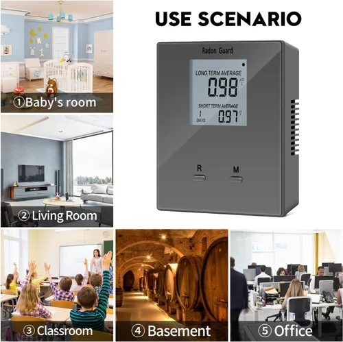 Miniatura 7 de Detector de radón para el hogar, medidor de radón portátil, monitor de radón a largo y corto plazo, alimentado por batería, previene niveles Gris