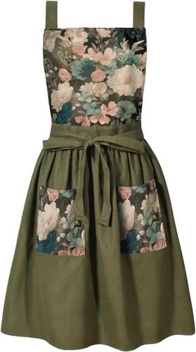 Miniatura 8 de Delantal Vintage Lindo para Mujer con Bolsillos, Delantal con Espalda Cruzada para Cocinar, Hornear, Cocina, Jardinería Negro