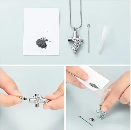 Miniatura 5 de Imrsanl Collar de urna de cruz de mariposa para cenizas, hombres y mujeres, joyería de cremación, colgante de cenizas para cenizas conmemorativas