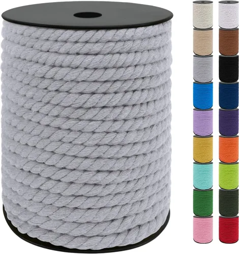 Miniatura 42 de JeogYong Cordón de macramé de 8mm, cuerda de lana de macramé de algodón natural de 131 pies, cordón de algodón trenzado de 3 hebras, hilo de macramé