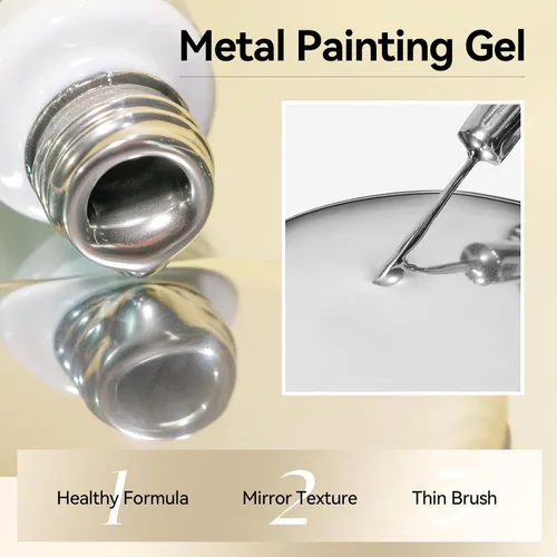 Miniatura 3 de MIZHSE Revestimiento de gel metálico para uñas, dorado y plateado, 4 colores, línea de dibujo de araña pintada en gel de espejo 3D, pintura