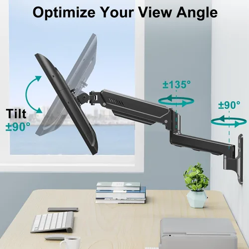 Miniatura 3 de Soporte de pared para monitor se adapta a pantallas de computadora planas/curvas de 17 a 32 pulgadas, un solo brazo soporta hasta 19.8 libras, Negro