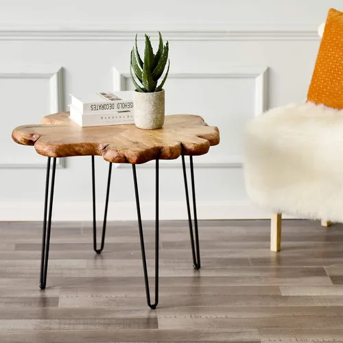 Miniatura 3 de WELLAND Mesa de Café de Cedro con Borde Vivo 81.3 cm x 81.3 cm x 52 cm Mesa Redonda Rústica para Sala de Estar, Patio, Dormitorio, Oficina en Casa
