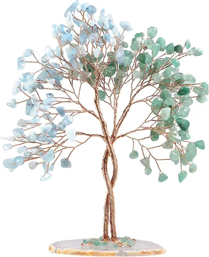 Miniatura 11 de Nupuyai Árbol de dinero hecho a mano de buena suerte con base de ágata en rodajas de ágata, piedra de cristal de energía curativa, árbol bonsái