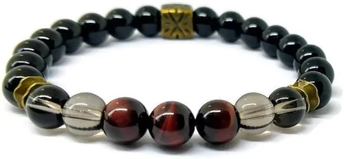 Miniatura 3 de Pulsera unisex para hombre y bienestar con piedras preciosas para energía positiva/fuerza/valor/con cristales naturales ónix negro, cuarzo ahumado