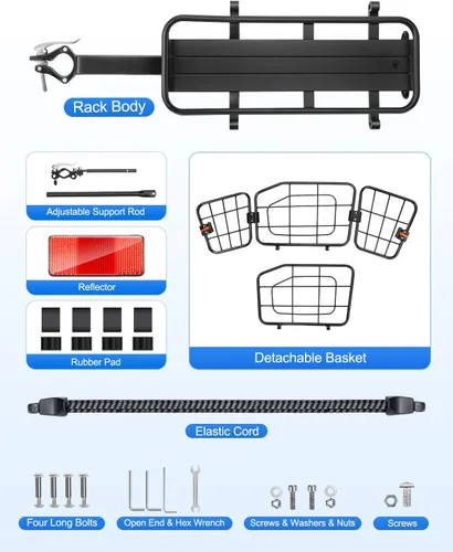 Miniatura 5 de Cesta trasera para bicicleta, estante de carga de aluminio para bicicleta, cesta de bicicleta de capacidad de 22 litros, plegable y extraíble