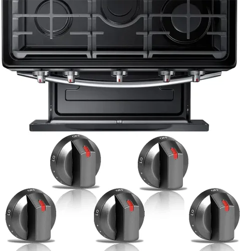 GTPARTS DG64-00473B Perillas de estufa compatibles con estufa de gas Samsung, reemplazos de horno, quemador de gas, pomos negros con anillo en D de