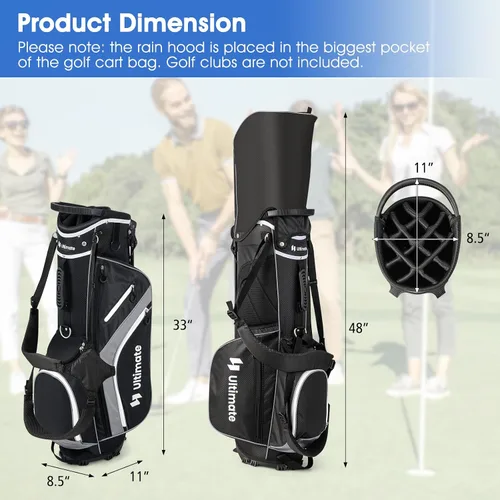 Miniatura 7 de ULTIMATE Bolsa de golf de 14 vías, bolsa de golf portátil con 6 bolsillos, bolsa enfriadora y bolsillo valioso impermeable, capucha de lluvia