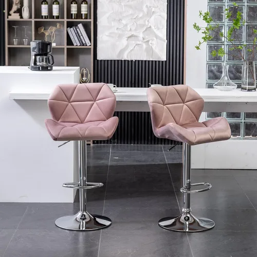 Miniatura 4 de Roundhill Furniture Breni - Taburetes de bar giratorios de terciopelo con diamantes de altura ajustable, juego de 2, color malva