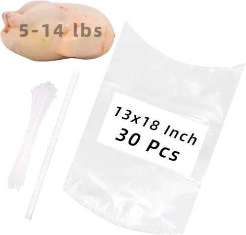 Bolsas retráctiles para aves de corral, paquete de 30 unidades de 13 x 18 pulgadas transparentes para aves de corral con 30 lazos de cremallera, un