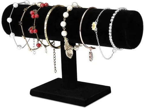 Miniatura 9 de ARTIBETTER Torre de exhibición para soporte de barra en T de estante negro, soportes para joyería de nivel simple, organizador desmontable negro