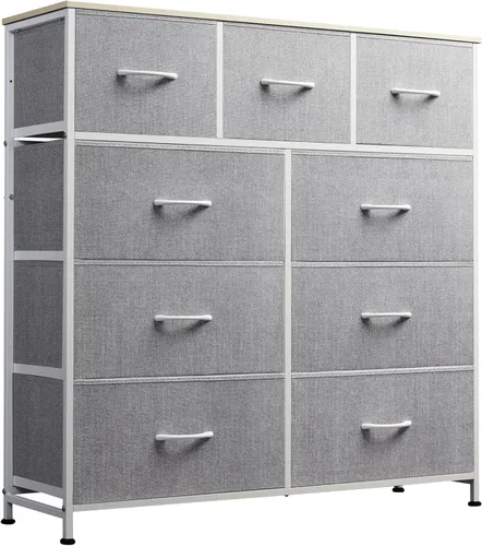 Miniatura 10 de WLIVE Cajonera de tela de 9 cajones, torre de almacenamiento para dormitorio, pasillo, entrada, armario, unidad organizadora de cajones altos