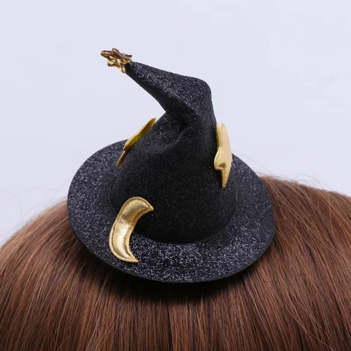 Miniatura 2 de Happyyami 2 piezas mini sombrero de bruja tocados mujeres niña sombrero pinzas pelo horquillas lindo pasadores negro