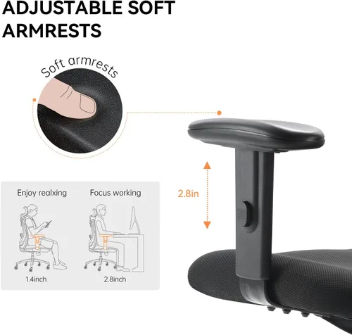 Miniatura 8 de XUER Silla de oficina ergonómica, silla de escritorio de malla para computadora con soporte lumbar de esponja ajustable, cojín grueso, reposabrazos