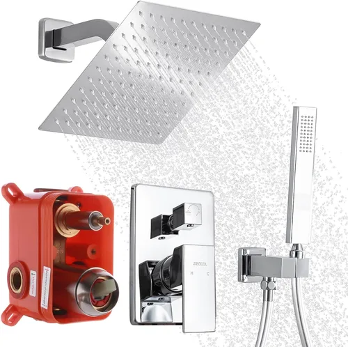 Miniatura 10 de Sistema de ducha de lluvia con ducha de mano, juego de grifo de ducha montado en la pared de 10 pulgadas para baño, mezclador de lluvia de lujo