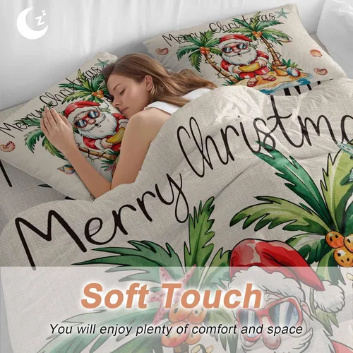 Miniatura 4 de Juego de funda de edredón de Papá Noel de Navidad, tamaño individual, edredón de microfibra suave, edredón de cama con estampado + funda con sábana