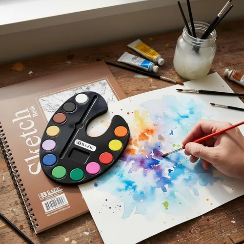 Miniatura 5 de BAZIC - Juego de acuarela con pincel, 12 colores no tóxicos, para diversión de pasatiempos, suministros de arte de colores vibrantes, regalo