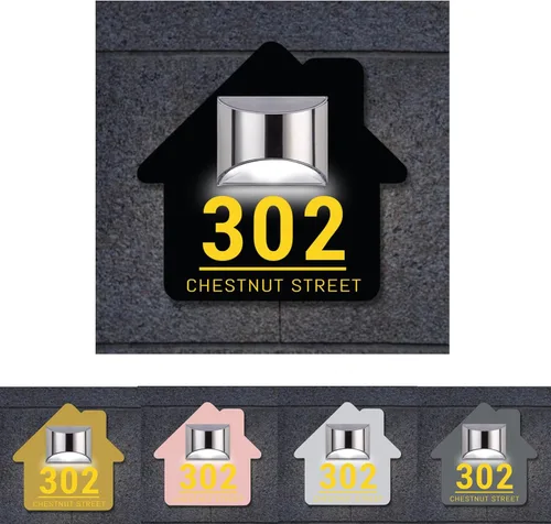 Placa solar personalizada con números de casa, placa LED moderna para puerta, letrero acrílico para casa de jardín, montaje en la pared para casa,