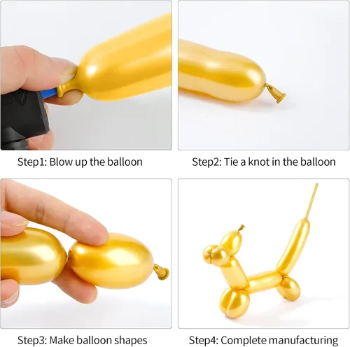 Miniatura 3 de Globos dorados de 260, 50 globos largos para atar arco de globos, globos mágicos de látex largos y delgados para torcer a granel para cumpleaños
