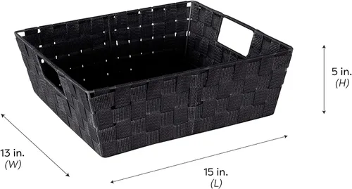 Miniatura 7 de Simplify Cesta rectangular de acero aleado de 15 x 13 x 5 pulgadas con 2 asas de transporte integradas, color negro