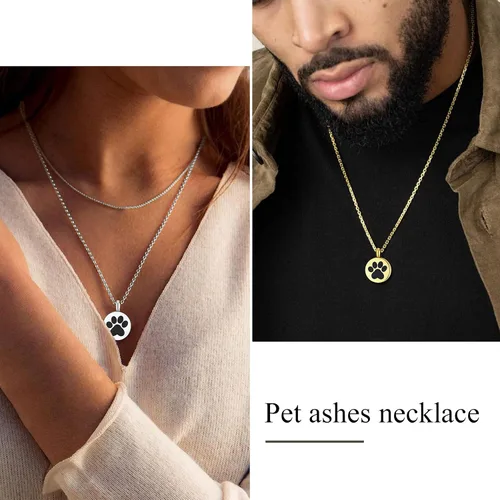Miniatura 59 de FindChic Collares personalizados con urna para cenizas, barra vertical, gato, luna, reloj de arena, garra de perro, acero inoxidable, chapado en oro