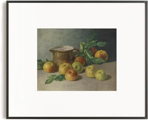 Miniatura 6 de Cuadro de naturaleza muerta de granja para sala de estar, perla de manzana, pintura cálida beige neutra, arte de pared Art Deco para cocina