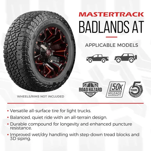 Miniatura 3 de Mastertrack - Juego de 4 neumáticos BADLANDS AT todo terreno 31X10.50R15 LT 6 capas C 109S para camioneta SUV o camioneta ligera, 31/10.50/15