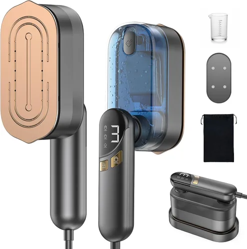 LOXP Plancha de vapor de mano 2 en 1 para ropa, vaporizador de viaje de 1000 W con suela de cerámica, calentamiento rápido 9s, tanque a prueba de