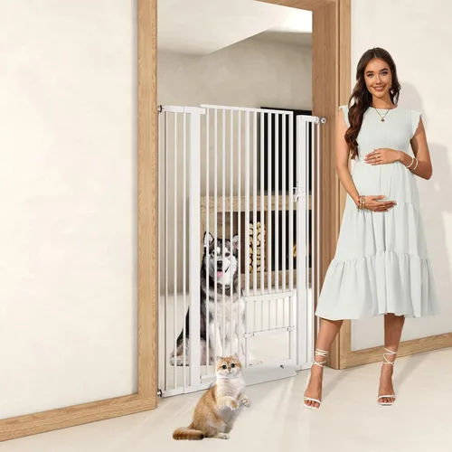 Miniatura 2 de Puerta extra alta para gatos de 55.11 pulgadas de ancho de 29.5-40.6 pulgadas de ancho para puerta de mascotas con puertas para gatos, kit de Blanco