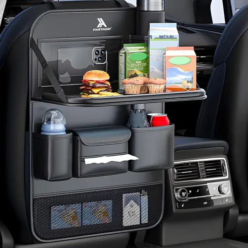 Miniatura 10 de Organizador universal plegable para asiento trasero de automóvil con bandeja de mesa, protector de respaldo de asiento de automóvil con soporte