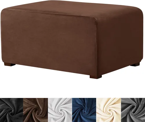 HFCNMY Funda otomana rectangular de terciopelo elástico, fundas rectangulares gruesas para otomanos, taburete suave con parte inferior elástica, Café
