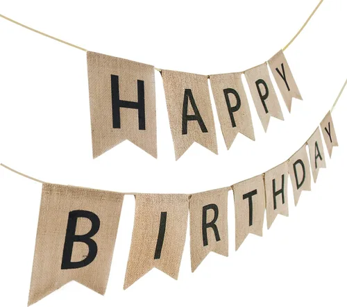 Miniatura 5 de Cartel de feliz cumpleaños de arpillera con letras negras rústicas banderines banderines de cumpleaños guirnalda banderas para decoraciones