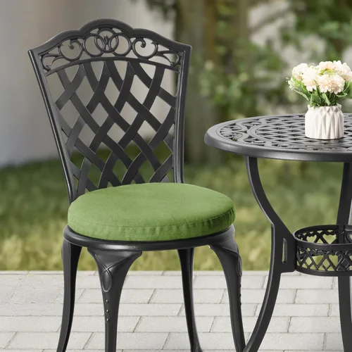 Miniatura 6 de NUU GARDEN Juego de 3 piezas de aluminio fundido para patio, mesa y sillas para exteriores, juego de 2 con agujero para sombrilla y cojines verdes