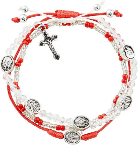 Needzo Holy Family - Juego de pulseras de confirmación roja, 3 piezas incluidas, 7.5 pulgadas ajustables, No es una piedra preciosa