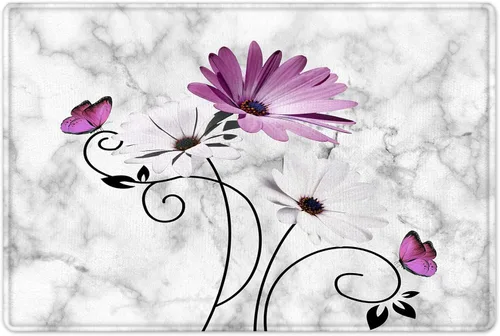 Miniatura 15 de HVEST Alfombra de baño con estampado de margaritas y margaritas, alfombra de baño rústica azul con estampado floral y mariposa para decoración