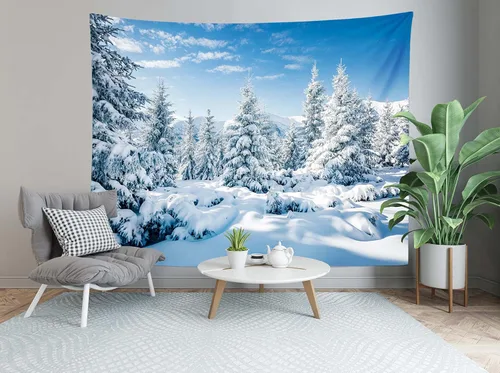 Miniatura 3 de Loccor - Tapiz de invierno, tapiz de montaña de invierno, escena de pinos blancos, colgante de pared, paisaje natural, tapices, arte de pared