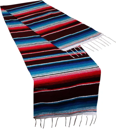 Miniatura 3 de Camino de mesa colorido a rayas fabricado en México 83x14 pulgadas.