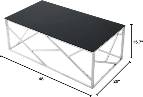 Miniatura 2 de Mesa de centro rectangular moderna de vidrio con parte superior de cristal templado negro y marco de acero inoxidable para sala de estar