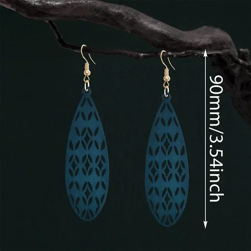 Miniatura 2 de Aretes colgantes únicos hechos a mano, bohemios, ligeros, vintage, grandes, de madera, huecos, bohemios, hipoalergénicos, geométricos, de madera