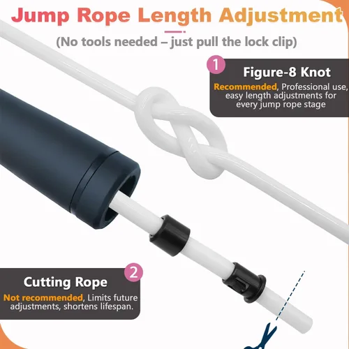 Miniatura 7 de Weighted Jump Rope, 1LB Tangle-Free Ball Bearing Rapid Speed Skipping Rope for Men Women, Adjustable 9mm Cotton & PVC Rope with Alum Handle for