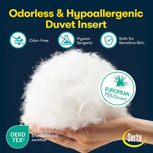 Miniatura 5 de Serta Edredón de plumón europeo tamaño individual para todas las estaciones, 100% algodón, 600 poder de relleno extra esponjoso, fabricado