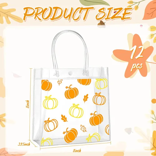 Miniatura 2 de Aliceset 12 bolsas de regalo transparentes de otoño con asa, bolsa de regalo de calabaza naranja para otoño, vacaciones, Halloween, Acción