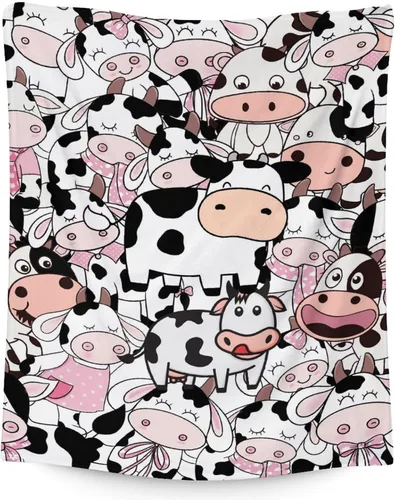 Miniatura 18 de Manta de vaca para niñas pequeñas, tamaño de regazo de 30 x 40 pulgadas, manta de felpa suave y peluda para regalo, manta negra linda para cama, sofá