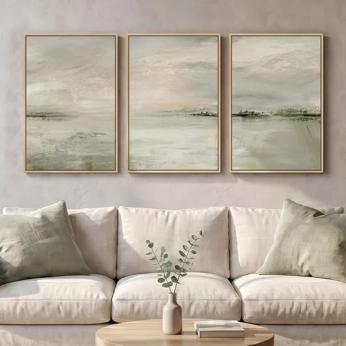 Miniatura 3 de Framed Sage Green Abstract Landscape Wall Art for Bedroom, 3 Piece Modern Canvas Prints Paintings Artwork for Walls, Minimalist Nature Pictures for